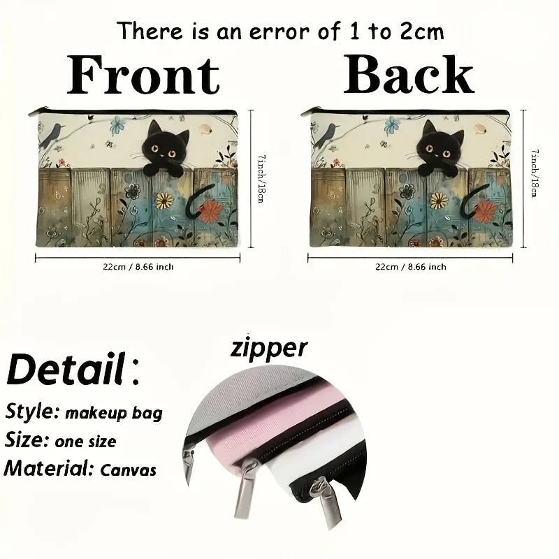 Black Cat Floral Zipper Pouch