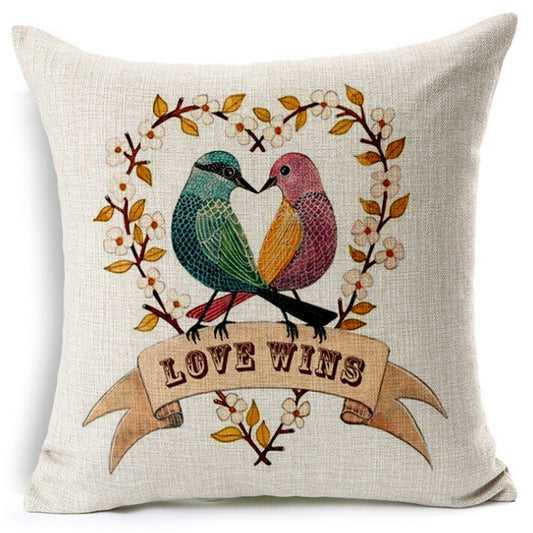 Linen Flower and Birds Cushions