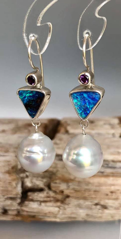Purple Cuckoo Felsenmeer Blue Opal Pearl Earrings