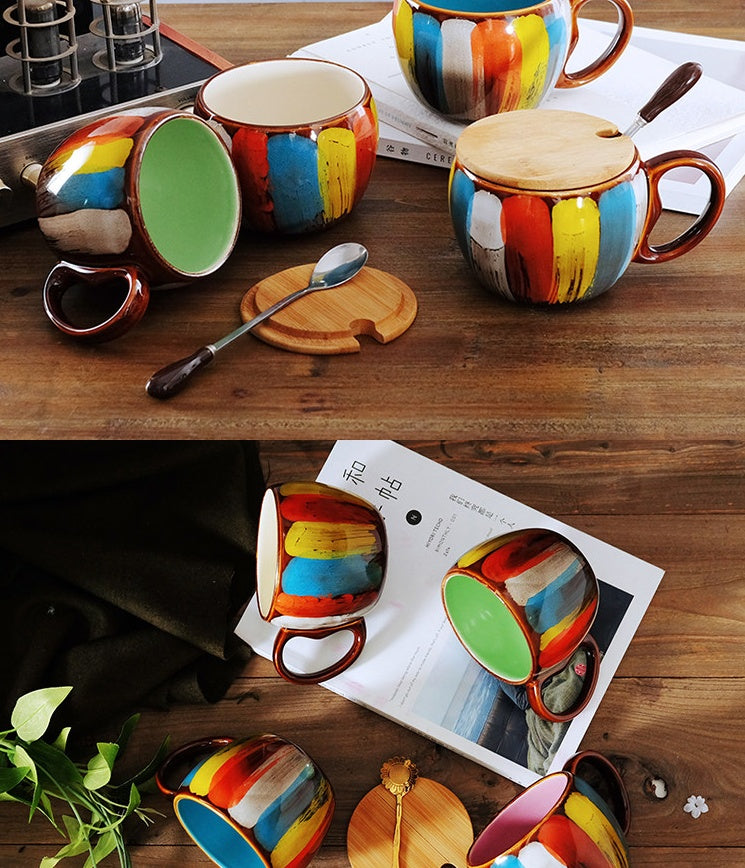 Handmade Ceramic Cup with Lid Spoon