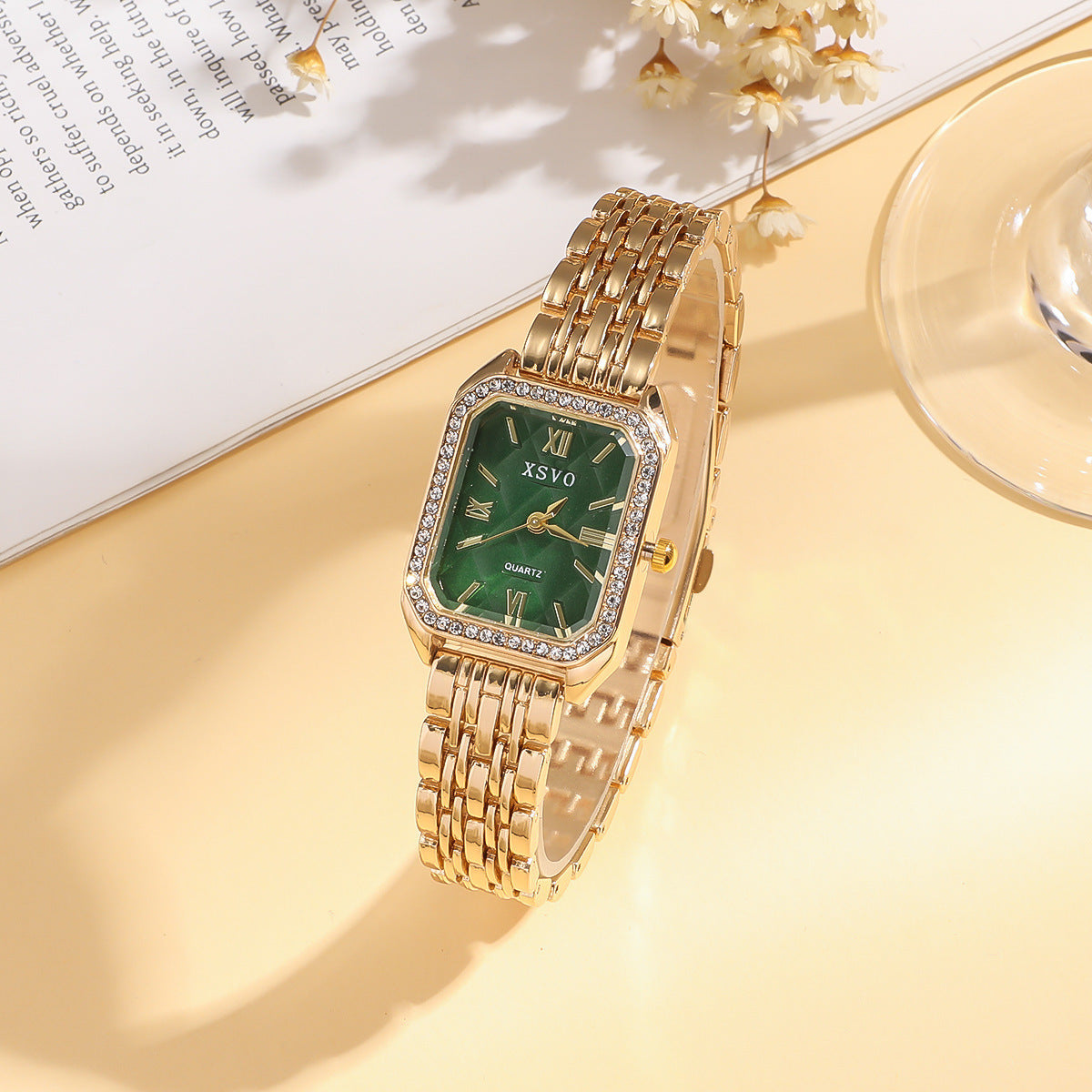 Wild Emerald Square Watch and Butterfly Bracelets 5pcs Set