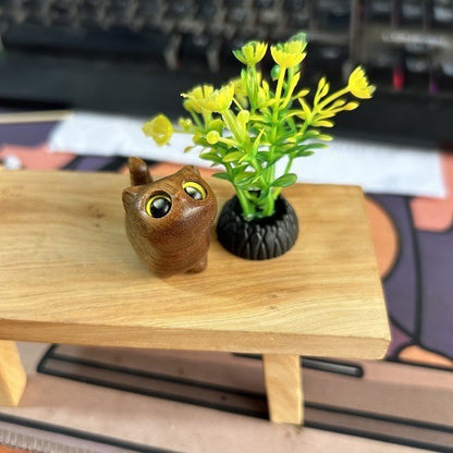 Curious Cat Carving, Guaiac wood/ Rosewood 😻