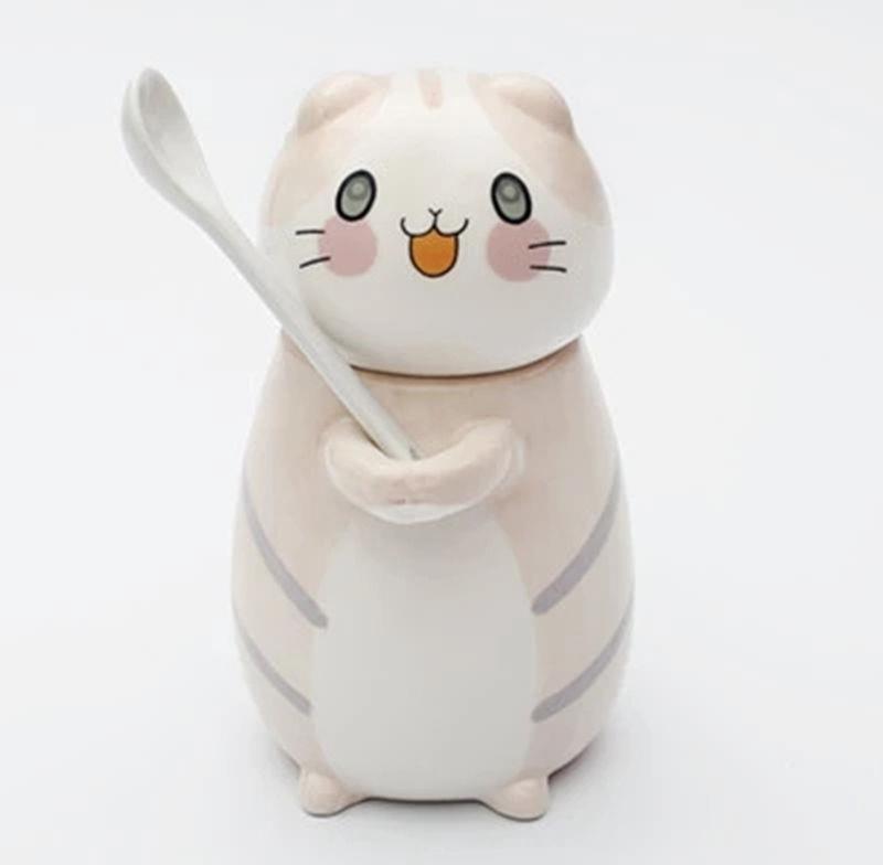 Hand Painted Cute Cat Ceramic Mug With Spoon