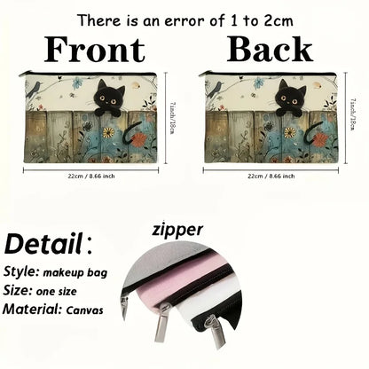 Black Cat Floral Zipper Pouch