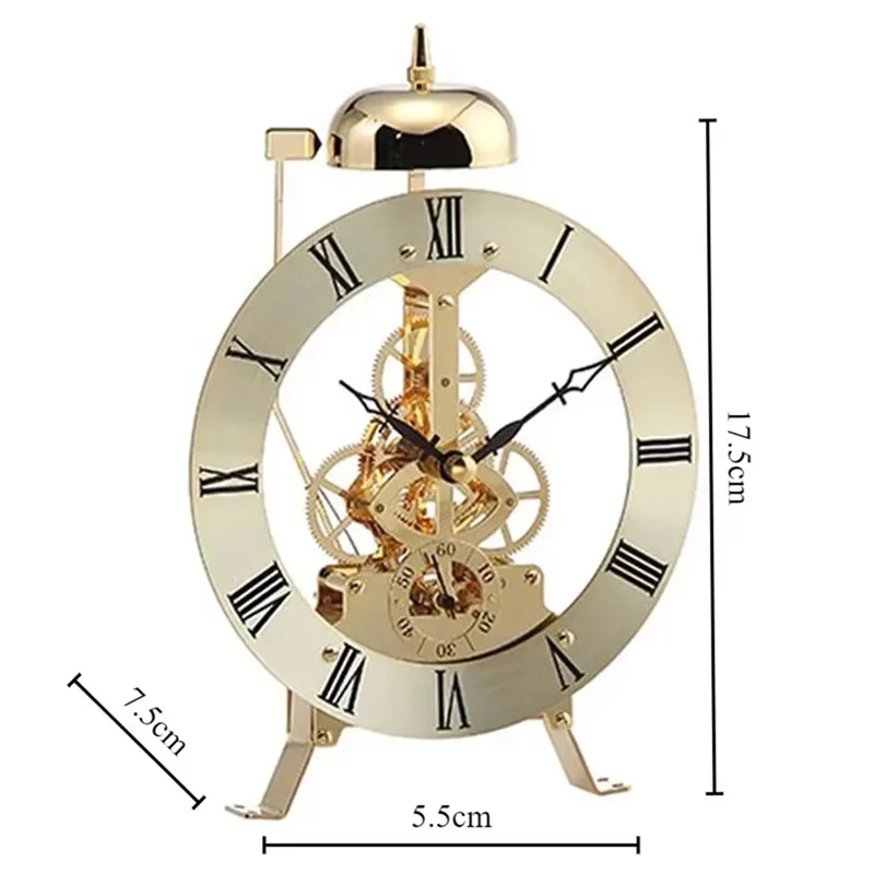Open Mechanism Small Metal Table Clock