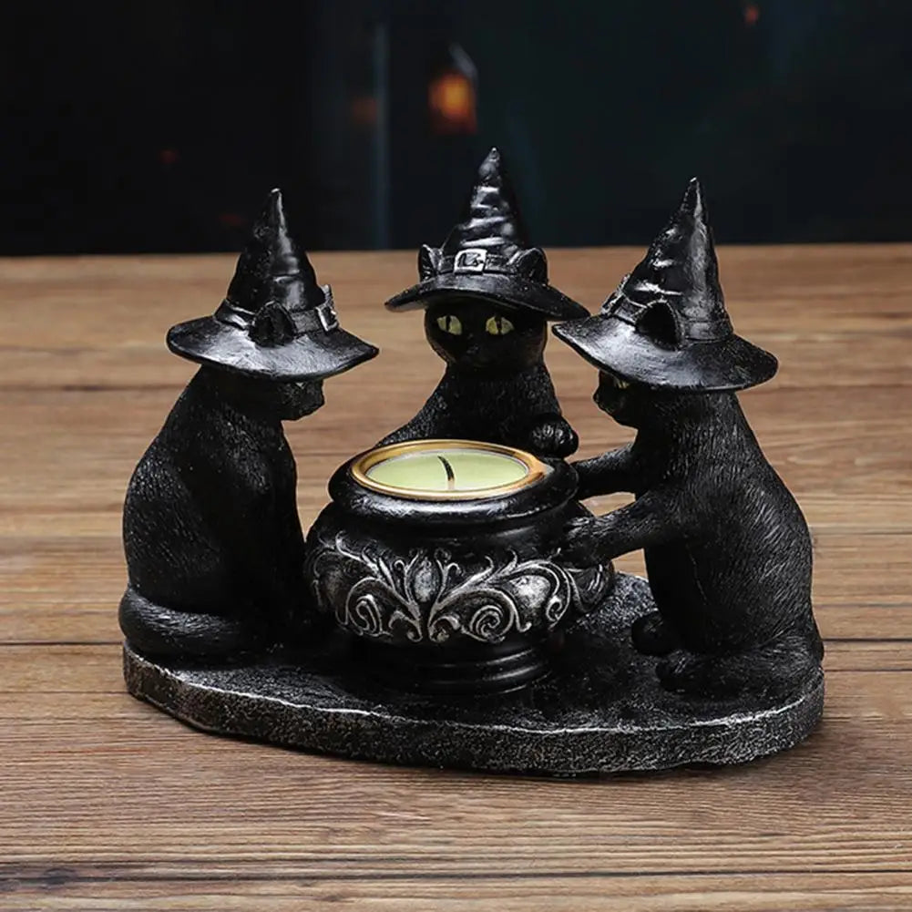 Black Witch Cats Candle Holder
