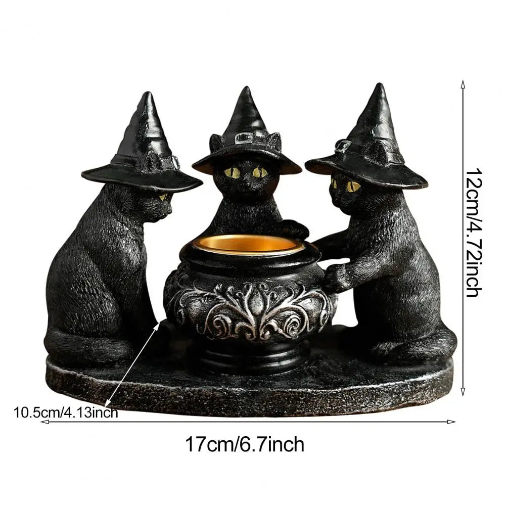 Black Witch Cats Candle Holder