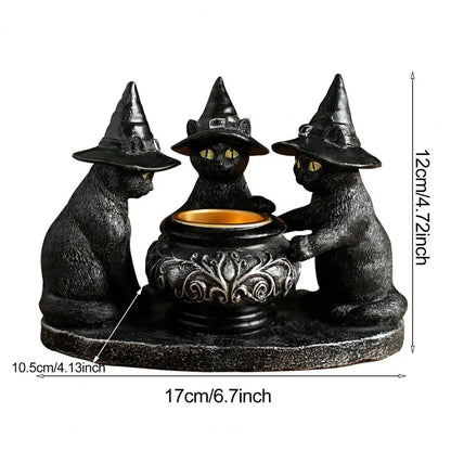 Black Witch Cats Candle Holder