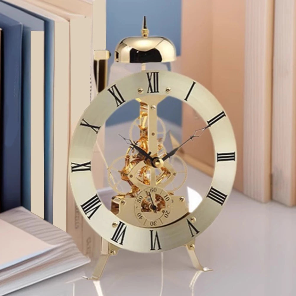 Open Mechanism Small Metal Table Clock