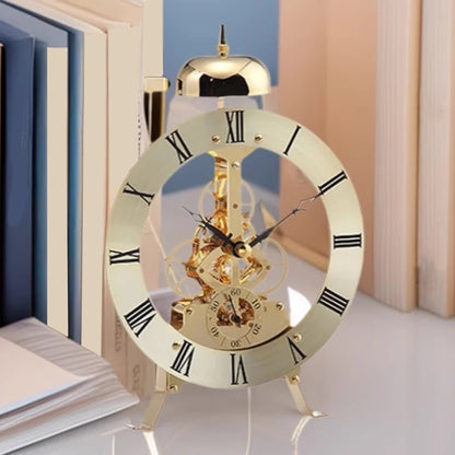 Open Mechanism Small Metal Table Clock
