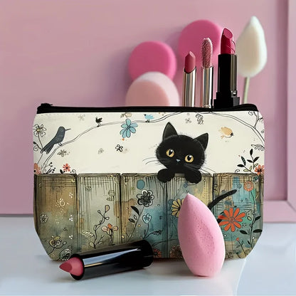 Black Cat Floral Zipper Pouch