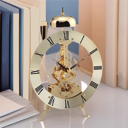 Open Mechanism Small Metal Table Clock