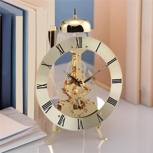 Open Mechanism Small Metal Table Clock