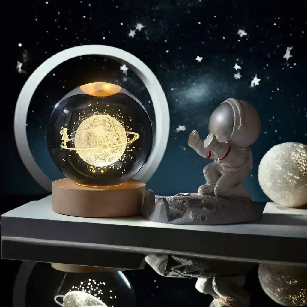 3D Solar System Crystal Ball With LED Base