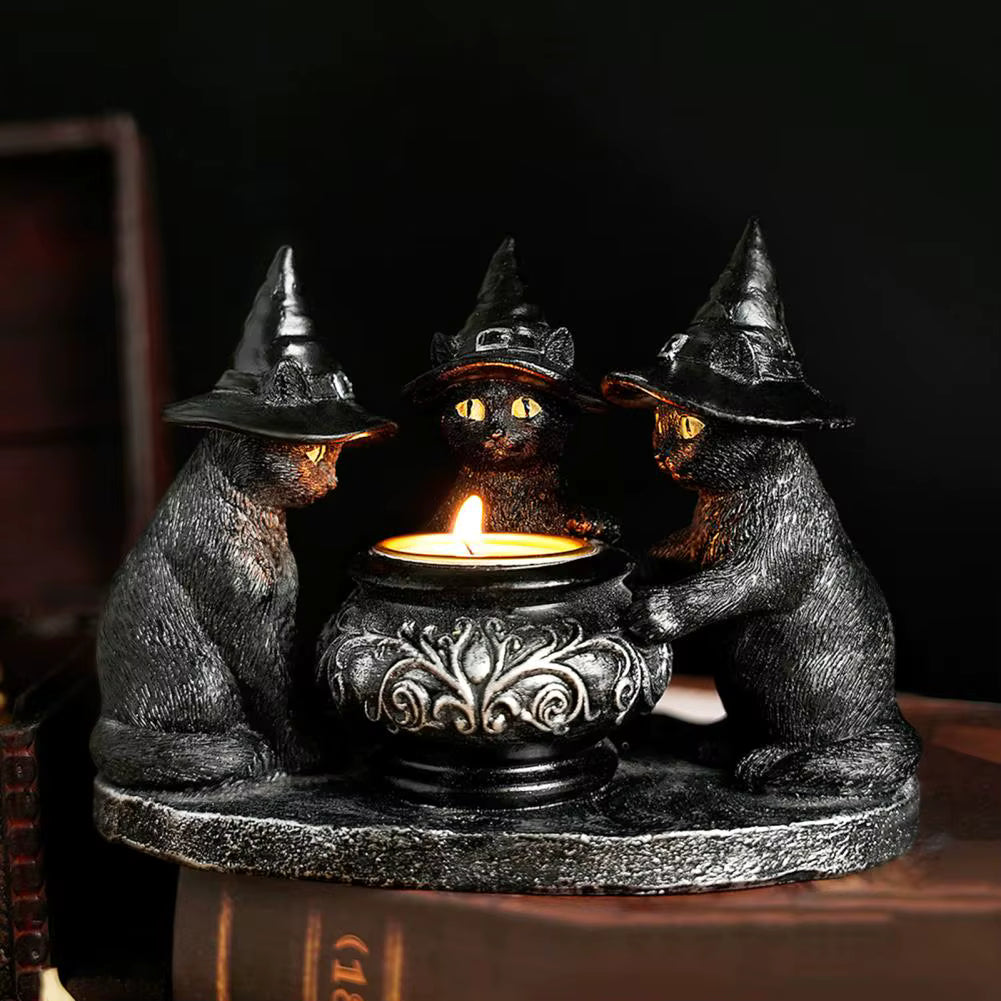 Black Witch Cats Candle Holder