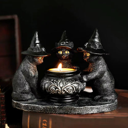 Black Witch Cats Candle Holder