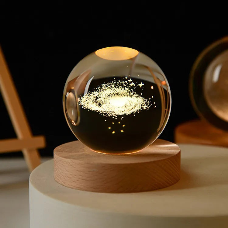 3D Solar System Crystal Ball With LED Base