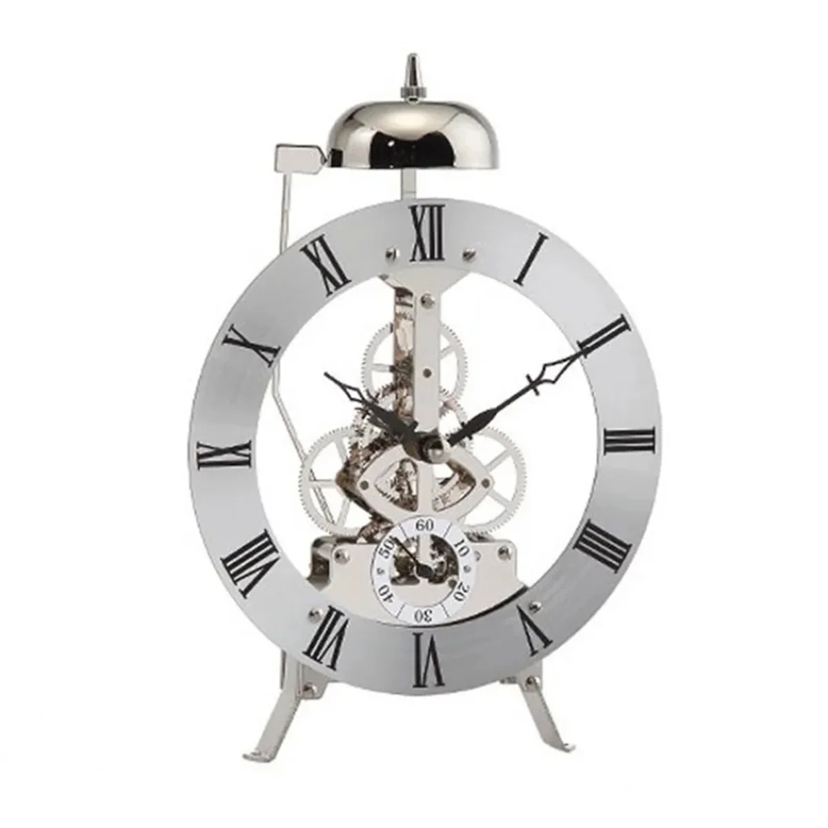 Open Mechanism Small Metal Table Clock