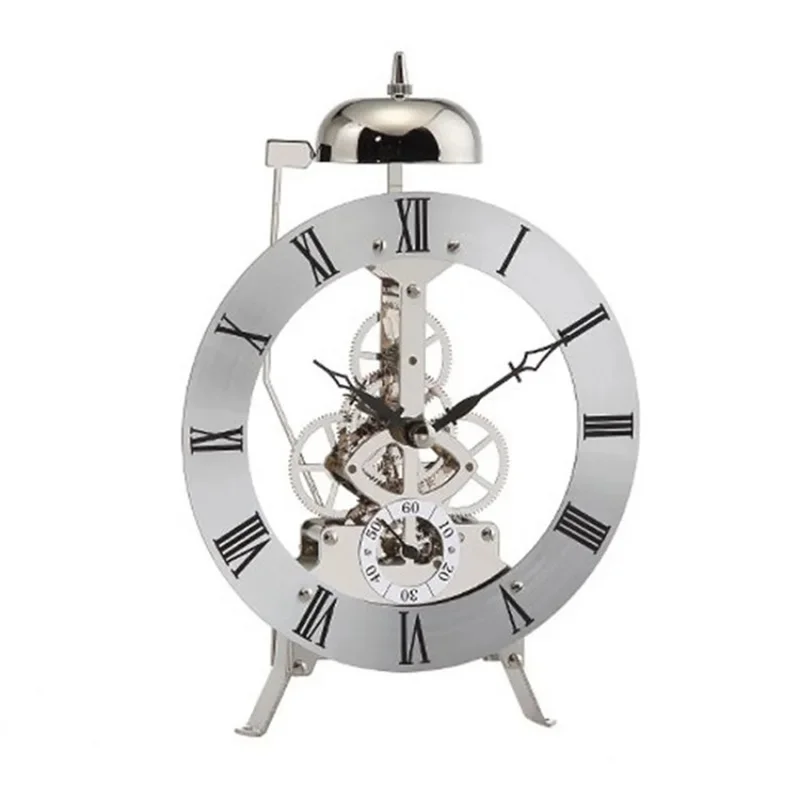 Open Mechanism Small Metal Table Clock