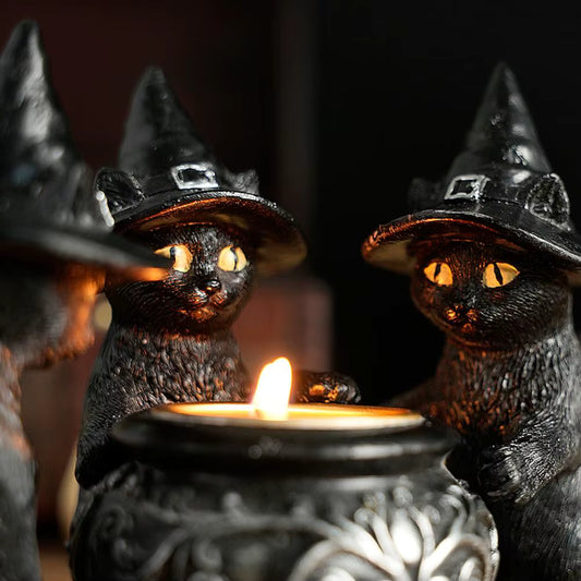 Black Witch Cats Candle Holder