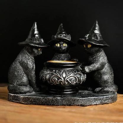 Black Witch Cats Candle Holder